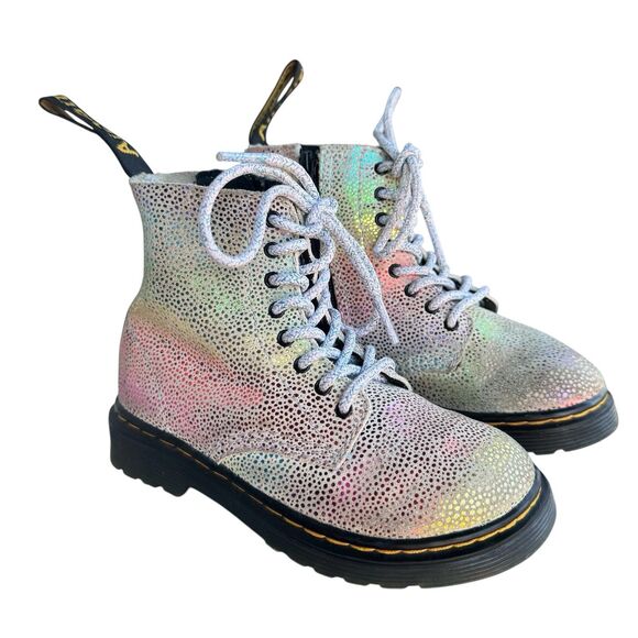 Dr. Martens Girls 1460 Pascal Iridescent Rainbow Suede Zipper Boots Size 11 - Picture 1 of 9